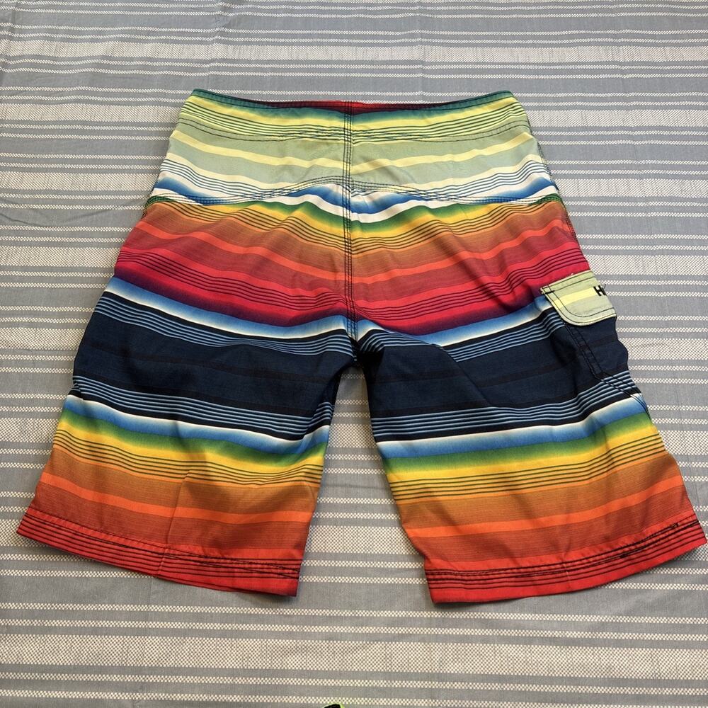 Hurley Board Swim Trunks Shorts Colorful Striped Logo Pocket Tie - Picture 5 of 11